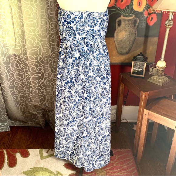 Cool Cube Dresses Cool Cube Bluewhite Paisley Strapless Dress
